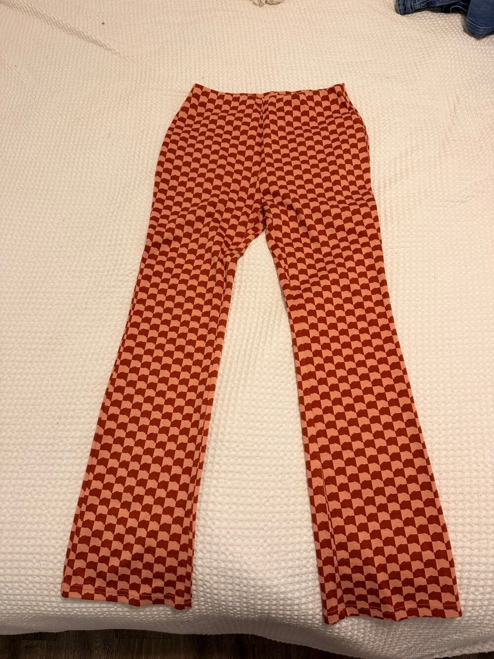 Polegram red and beige checkered flare pants in a M #flare #checkered